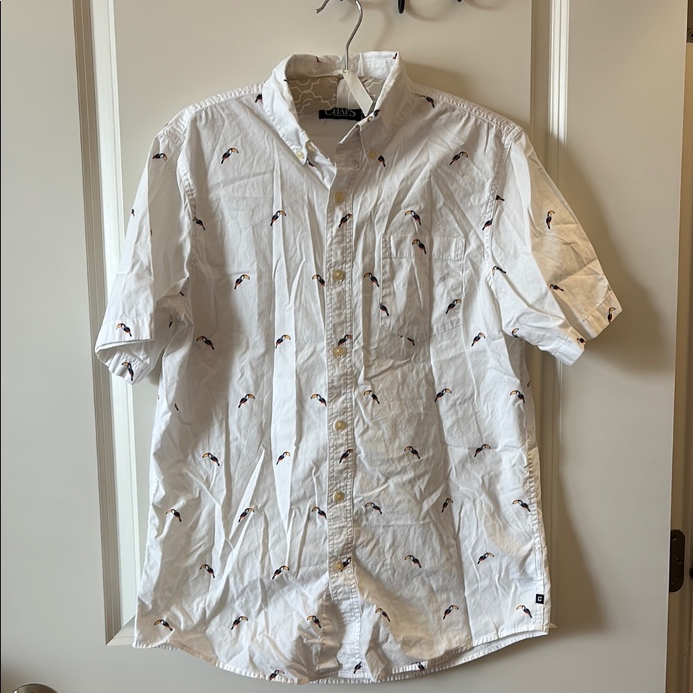Men's White Shirt with Bird Print
